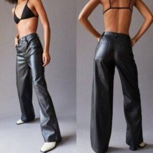 WeWoreWhat Vegan Leather Wide Leg High Rise Black Dad Pants Size 27